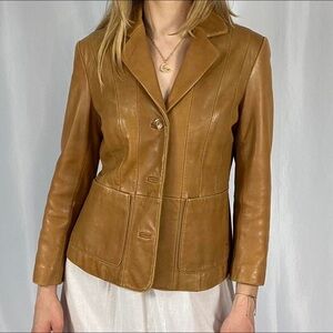 Vintage Monterey Bay Genuine Leather Jacket Women’s Size 14P Camel Tan
